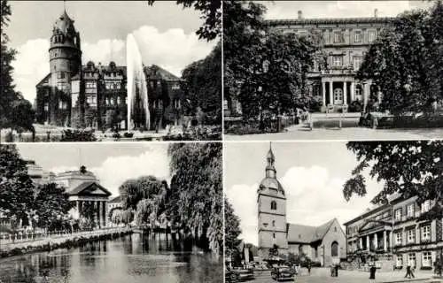 Ak Detmold in Nordrhein Westfalen, Schloss, Palais, Musikakademie, Landestheater, Marktplatz