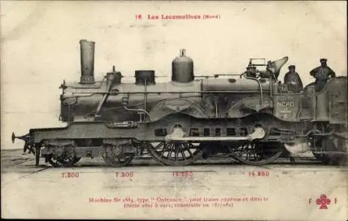 Ak Französische Eisenbahn, Nord, Dampflok Nr. 2884 Typ Outrance