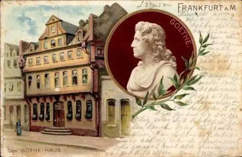 Litho Frankfurt am Main, Blick auf das Goethe Haus, Portrait