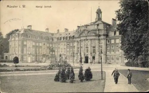 Ak Münster in Westfalen, Königliches Schloss, Reiterstatue