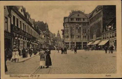 Ak Recklinghausen im Ruhrgebiet, Markt, Passanten, Geschäft Hettlage