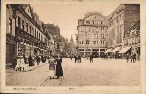 Ak Recklinghausen im Ruhrgebiet, Markt, Geschäfte