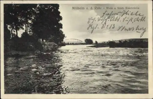 Ak Mülheim an der Ruhr, Wehr, Städtische Ruhrbrücke