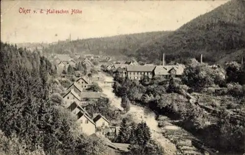 Ak Oker Goslar am Harz, Panorama von der Halleschen Höhe