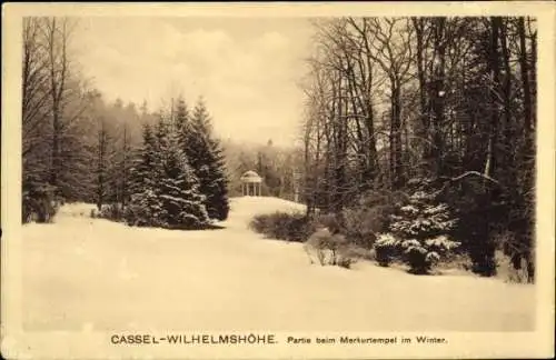 Ak Bad Wilhelmshöhe Kassel in Hessen, Merkurtempel, Schnee