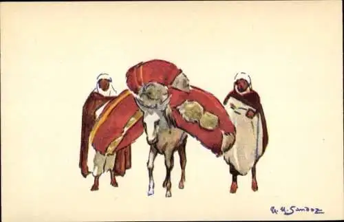 Künstler Ak Sandoz, Maghreb, Araber, Esel, Transport