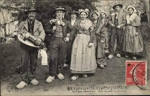 Lied Ak Auvergne, Menschen in Volkstrachten, Tanzpaar, Musikinstrument