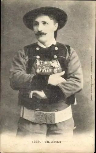 Ak Französischer Chansonnier Theodore Botrel, Porträt in Tracht