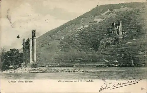 Ak Bingerbrück Bingen am Rhein, Mäuseturm, Ehrenfels