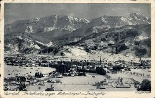 Ak Garmisch Partenkirchen in Oberbayern, Panorama gegen Wettersteingrat und Dreitorspitze, Winter