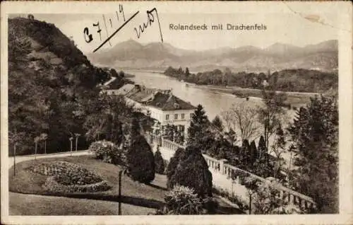 Ak Rolandseck Remagen am Rhein, Panorama mit Drachenfels