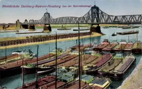 Ak Homberg Ruhrort Duisburg im Ruhrgebiet, Rheinbrücke an der Ruhrmündung, Schiffe