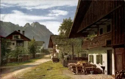 Ak Garmisch Partenkirchen in Oberbayern, Wohnhäuser, Blick auf den Waxenstein