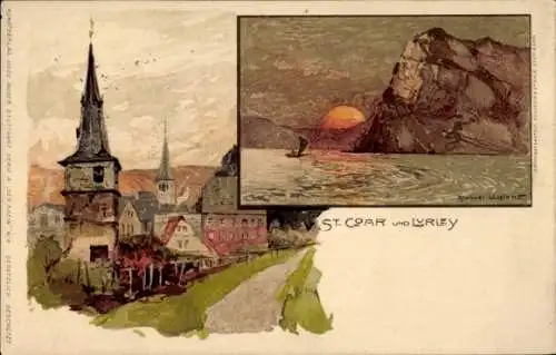 Künstler Litho Wielandt, Manuel, St. Goar Rheinland Pfalz, Loreley Felsen