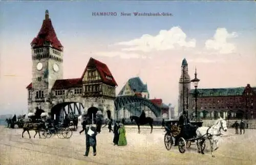 Ak Hamburg, Neue Wandrahmsbrücke, Kutschen