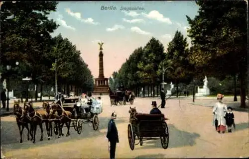 Ak Berlin Tiergarten, Siegesallee, Kutschen