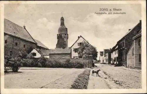 Ak Zons Dormagen am Niederrhein, Feldstraße mit Judenturm