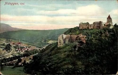 Ak Nideggen in der Eifel, Burgruine, Panorama