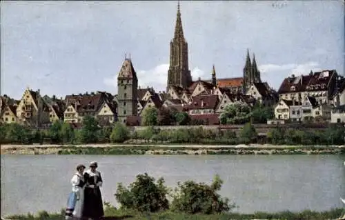 Ak Ulm an der Donau, Teilansicht der Stadt, Münster, schiefer Turm