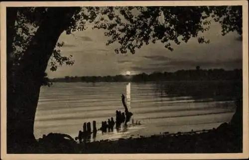 Ak Wasserburg am Bodensee Schwaben, Sonnenuntergang am See