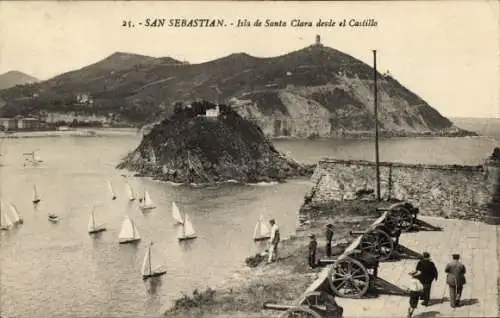 Ak Donostia San Sebastian Baskenland, Insel Santa Clara vom Schloss aus