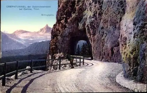 Ak Cortina d'Ampezzo Veneto, Crepatunnel, Dolomitenstraße, Mittagspitze