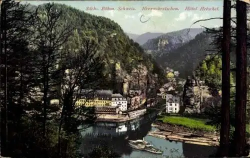 Ak Hřensko Herrnskretschen Elbe Region Aussig, Hotel Hetschel