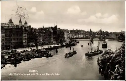 Ak Szczecin Stettin Pommern, Am Fischbollwerk, Baumbrücke