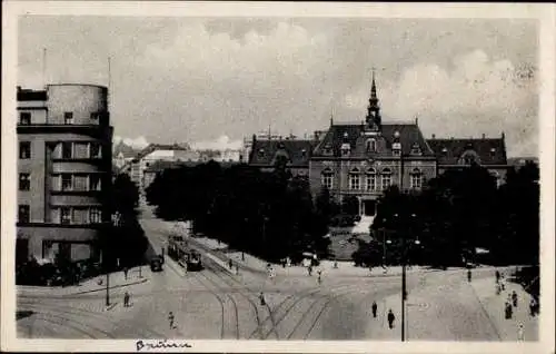 Ak Brno Brünn Südmähren, Deutsches Haus, Straßenbahn