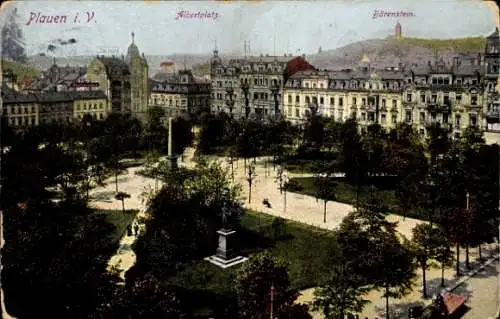 Ak Plauen im Vogtland, Albertplatz, Bärenstein, Denkmal