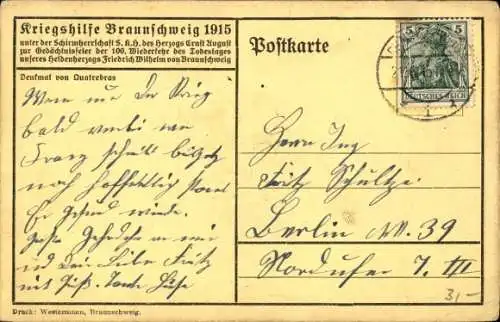 Ak Friedrich Wilhelm und Ernst August von Braunschweig, Portrait, 1815-1915, Löwe