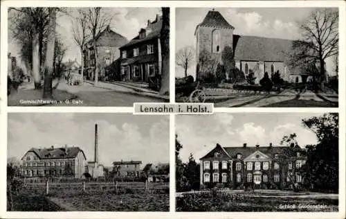 Ak Lensahn in Holstein, Teilansichten, Gemischtwarengeschäft v. G. Bahr, Schloss Güldenstein, Kirche