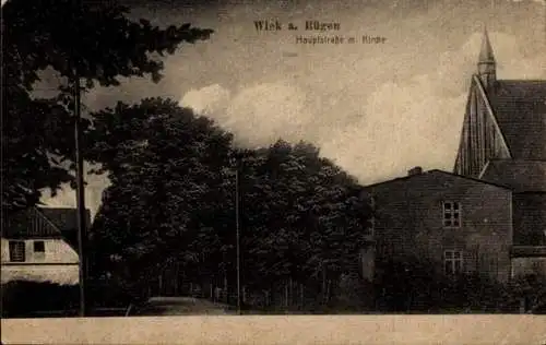 Ak Wiek auf der Insel Rügen, Hauptstraße mit Kirche