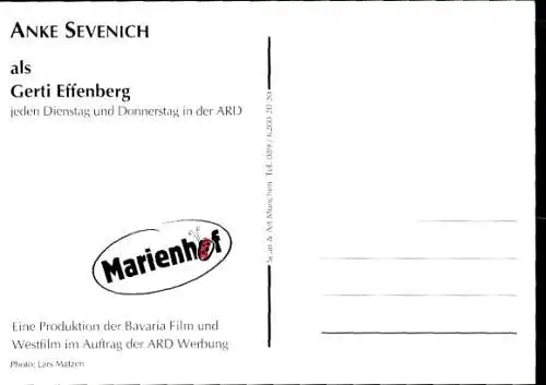 Ak Schauspielerin Anke Sevenich, Portrait als Gerti Effenberg in Marienhof, Autogramm