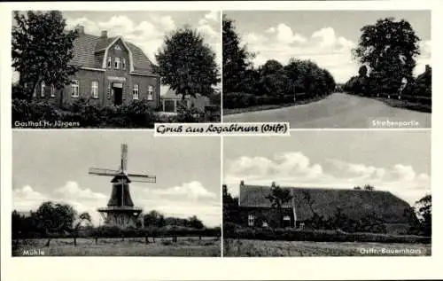 Ak Logabirum Leer Ostfriesland, Straßenpartie, Bauernhaus, Mühle, Gasthof