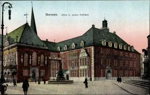 Leuchtfenster Ak Hansestadt Bremen, Altes und neues Rathaus