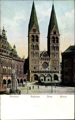 Relief Ak Hansestadt Bremen, Rathaus, Dom, Börse