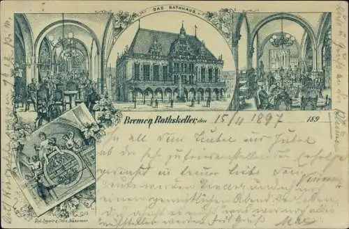 Litho Hansestadt Bremen, Rathaus, Ratskeller, Innenansichten, Gäste