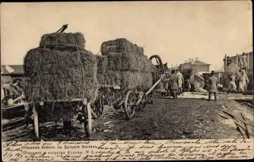 Ak Landwirtschaft, Fuhrwerk mit Stroh, Bauern