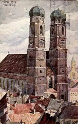 Künstler Ak Wagner, Richard, München, Stadtbild, Frauenkirche, Petersturm