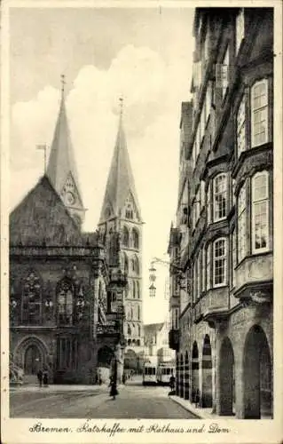 Ak Hansestadt Bremen, Ratskaffee, Rathaus, Dom, Straßenbahnen