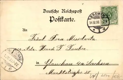 Litho Hansestadt Bremen, Rathaus, Kutsche, Straßenpartie, Passanten