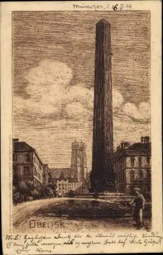 Künstler Ak München, Obelisk, Frauenkirche