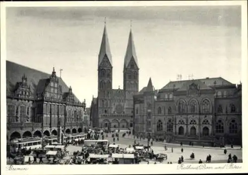 Ak Hansestadt Bremen, Rathaus, Dom, Börse, Markt, Straßenbahn