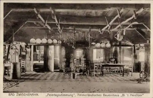 Ak Bad Zwischenahn in Oldenburg, Feiertagsstimmung, Ammerländisches Bauernhaus, Bi`t Herdfüer