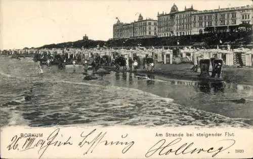 Ak Nordseebad Borkum in Ostfriesland, Strand, steigende Flut