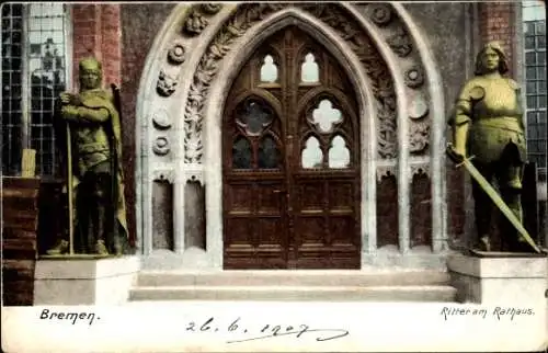 Ak Hansestadt Bremen, Ritter am Rathaus, Statuen