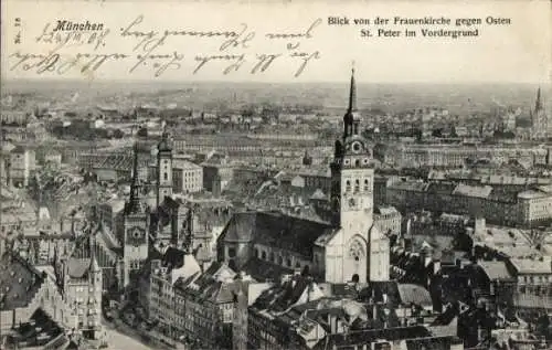 Ak München, Blick von der Frauenkirche nach Osten, St. Peter