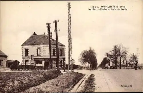 Ak Survilliers Val d'Oise, Les Quatre Routes, Route de Senlis