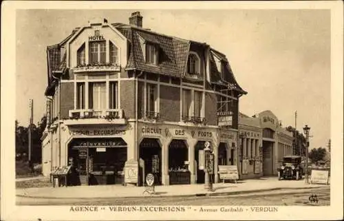 Ak Verdun Meuse, Avenue Garibaldi, Agence Verdun Excursions, Circuit des Forts